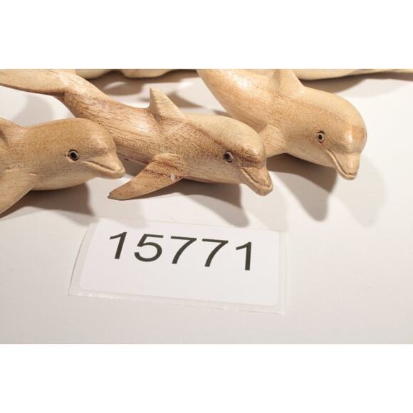 Hand Carved Dolphins Figures on Driftwood Art Beach Coastal Cabin Decor - Picture 12 of 12